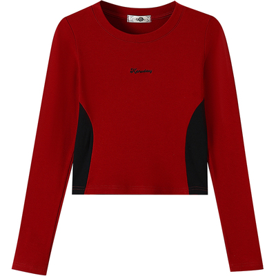 刺绣短款长袖T恤女打底衫上衣潮