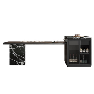 意式高端岩板岛台餐桌一体家用高级感导台可伸缩多功能中岛台吧台