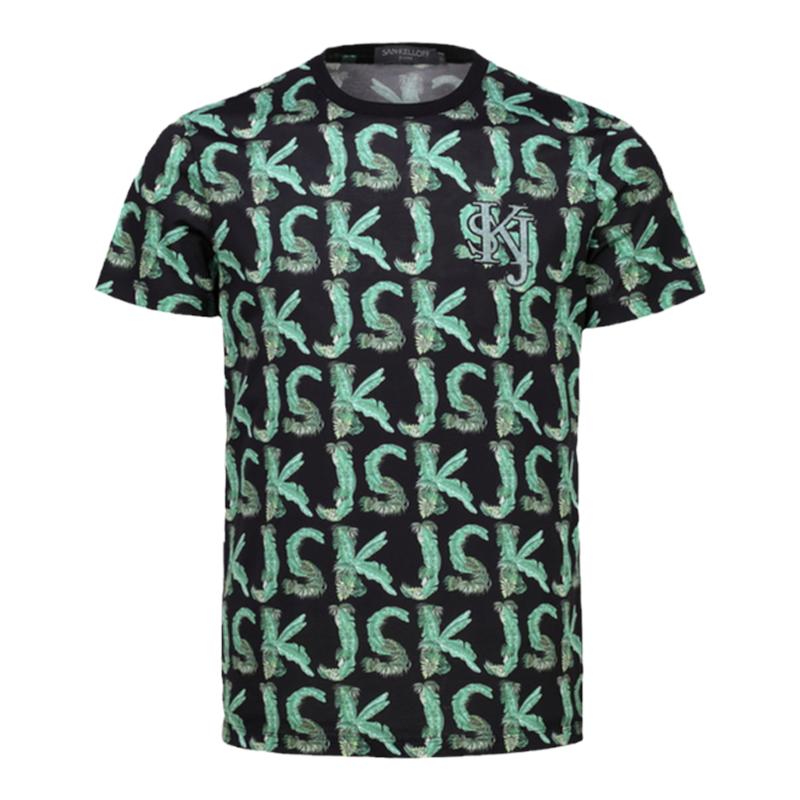 SK户外短袖针织体恤衫男款修身印花打底上衣服圆领100%全棉夏季tT