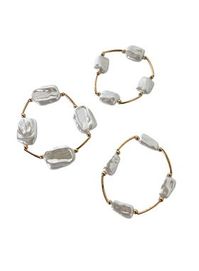 atmshop欧美时髦仿贝壳巴洛克拼接弹力绳手环ins叠戴简约高级手链