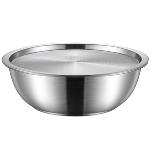 加厚食品级316L不锈钢盆家用厨房打蛋盆平底汤盆带盖料理盆拌菜盆