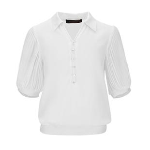 马天奴春夏新款纯色翻领半开襟衬衫压褶袖衬衣上衣法式气质女装