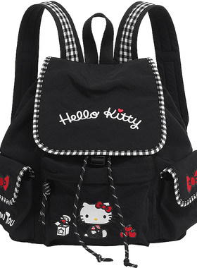 TOUTOUhellokitty凯蒂猫刺绣双肩包多口袋轻便大容量通勤旅行背包