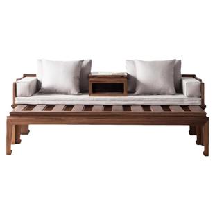 新中式罗汉床黑胡桃木推拉床实木沙发罗汉床塌禅意榫卯家具多功能