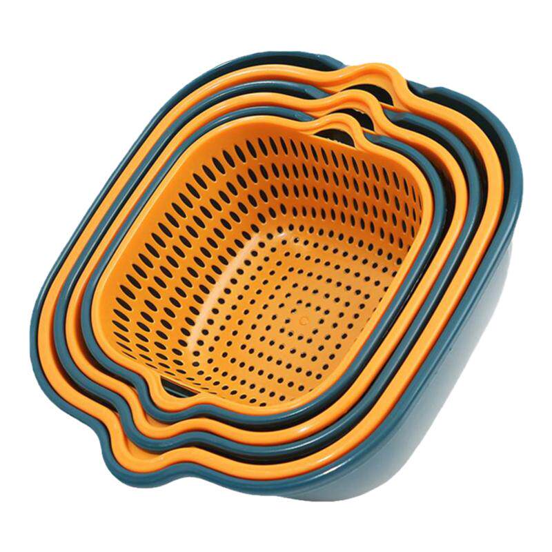 双层洗菜盆沥水篮六件套厨房洗水果盘客厅家用淘菜洗菜盆菜面巾