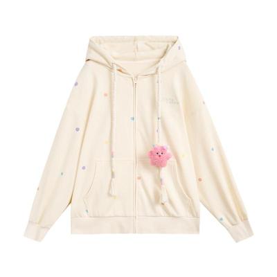 【奶噗噗IP联名】紫涵连帽针织长袖外套秋季新款休闲宽松棉短外套