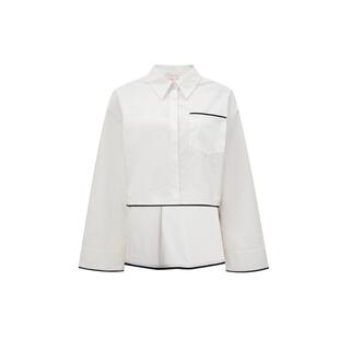 tq区绫致Couture Made衬衫女秋冬前短后长撞色落肩白衬衫气质