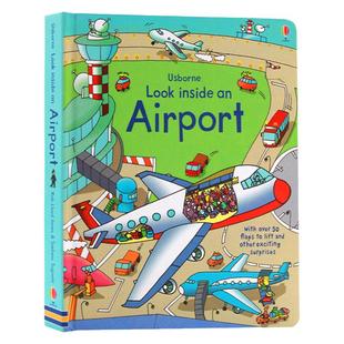 偷偷看里面系列 飞机场 Look Inside An Airport 进口英文原版绘本 机场百科纸板翻翻书 Usborne出品 儿童英语启蒙早教认识