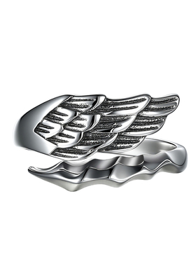 天使之翼翅膀戒指纯银复古开口