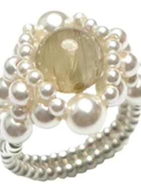 女生金发晶珍珠串珠戒指