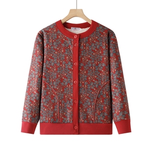 中老年人秋冬装女太太加绒外套矮个子妈妈保暖衣奶奶开衫大花上衣