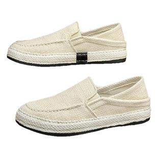 老北京布鞋男款秋季透气司机开车渔夫鞋男士一脚蹬亚麻帆布工作鞋