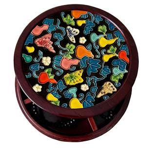 手绘瓷板画镶嵌老榆木茶盘摆画茶具托盘茶台茶海茶道茶具收纳盒