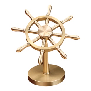 全黄铜船舵掌舵者一帆风顺桌面解压神器方向盘旋转领航工艺品摆件