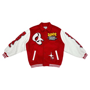 YUANQ24AW白红美式复古棒球服小众原创国潮夹棉重磅外套宽松棉服