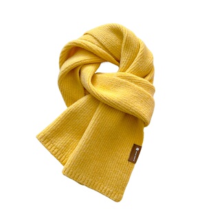 亮黄明黄嫩黄色针织毛线厚围巾女冬季学生保暖护颈小围脖2025新款