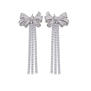 CrayonX立体蝴蝶结耳环女长款流苏长款气质银针耳饰