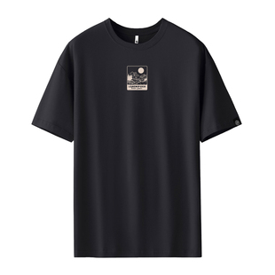 大码圆领印花短袖男款夏季加肥加大宽松显瘦黑色吸湿t恤男运动衫