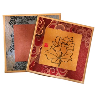 教师节方形宋锦硬卡迷你文创摆台礼品手写书法DIY卡纸国风锦锻布面金色宣纸楮皮纸混色画框小卡纸金边硬卡