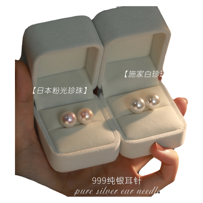 韩代fever同款珍珠耳钉999纯银女施家高级感轻奢正圆复古耳环耳饰