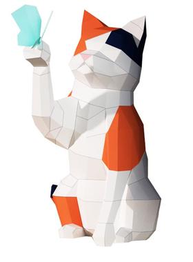 卡纸装饰猫咪和蝴蝶环保创意摆件