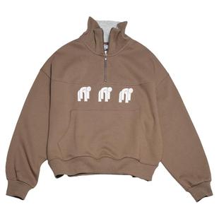 STILLYOU原创街头帅气立领套头半拉链刺绣休闲卫衣女宽松短款上衣