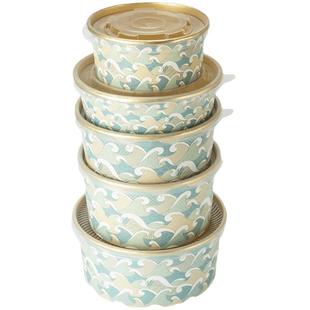 喇叭花一次性金箔纸碗加厚打包盒饭盒外卖方形打包纸碗海浪系列