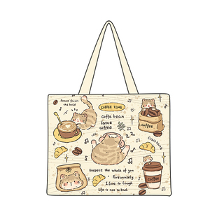 尼睿x劈叉的熊熊 新款原创可爱休闲猫猫咖啡单肩包日常百搭帆布包