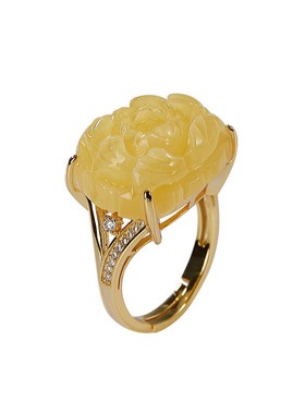 国潮牡丹花女士开口银指环