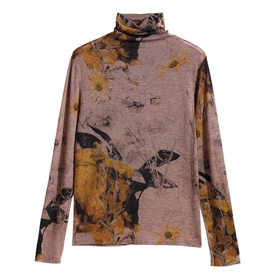 水溶羊毛打底衫女2025秋冬新款印花长袖保暖内搭外穿针织衫上衣