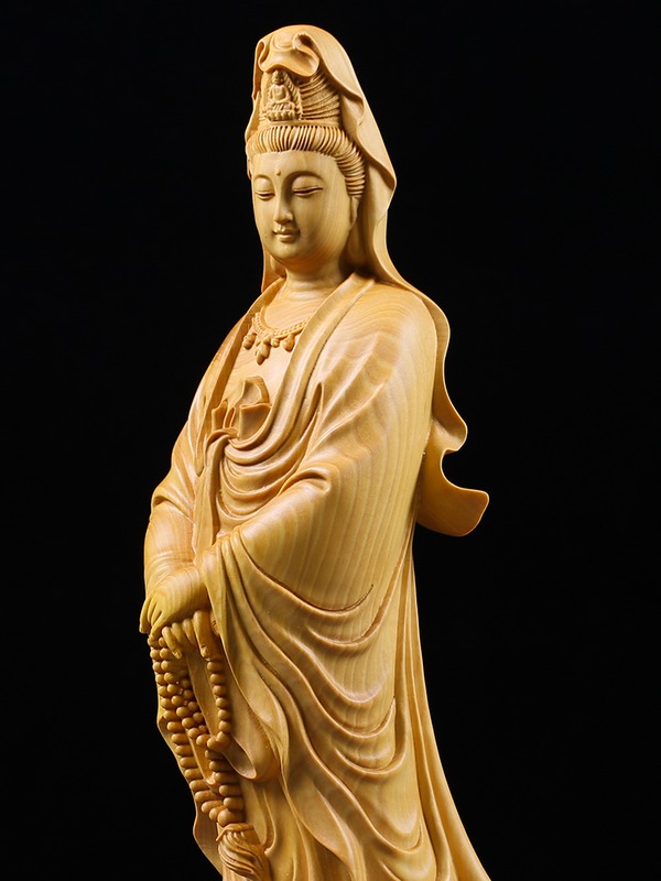 御金品黄杨木木雕观音菩萨家用供奉南海观音佛像摆件观世音观音像
