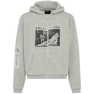 ERD忧郁的富二代花灰贴布刺绣拉链连帽开衫美式休闲卫衣潮牌外套