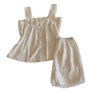 纯棉绉布睡衣女夏季吊带短裤两件套薄款蕾丝花边甜美纯欲风家居服