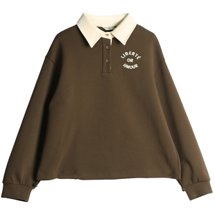 布景卫衣女2026春季新品简约字母刺绣小翻领设计宽松休闲上衣0150