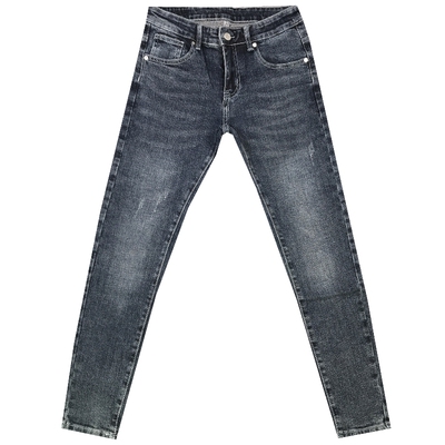 做旧蓝灰修身小脚百搭弹力牛仔裤