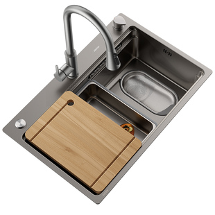 箭牌洗菜盆304不锈钢加厚纳米压纹水槽淘菜洗碗池日式瀑布大单槽