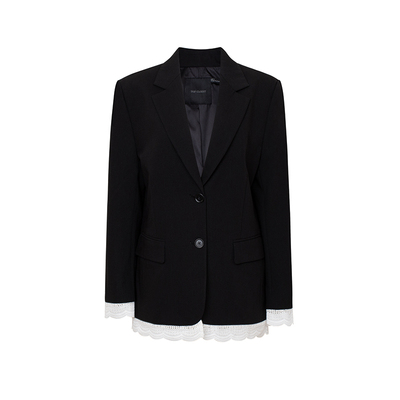 TOP家 时髦优雅 法式复古天丝羊毛混纺 蕾丝花边拼接天丝羊毛西装