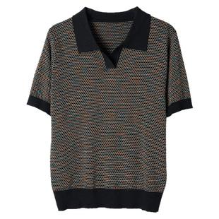 2026夏季新款桑蚕丝短袖t恤女翻领冰丝针织妈妈真丝上衣polo小衫