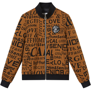 ZOUK男士字母印花烫钻立领教练夹克外套男潮流牌欧美街头韩版港风