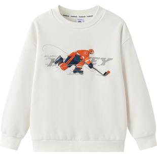 巴拉巴拉男童加绒卫衣宝宝打底衫秋冬款童装儿童白色圆领上衣冬季