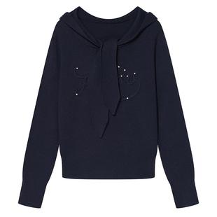 Goodland美地女装冬季时尚连帽套头卫衣绣花钉珠毛针织衫