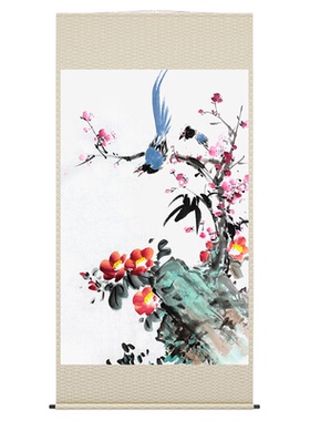 绶带鸟画手绘画山茶花梅花挂画