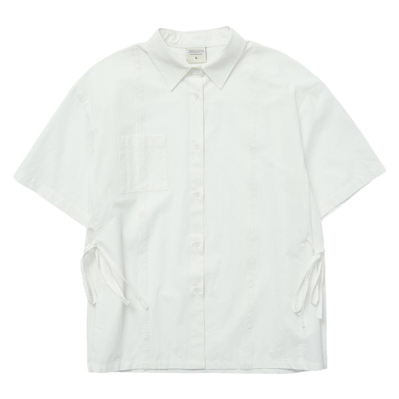 Sleepzoo 23SS 春夏日系绑带白衬衫女 复古小众宽松百搭短袖衬衣