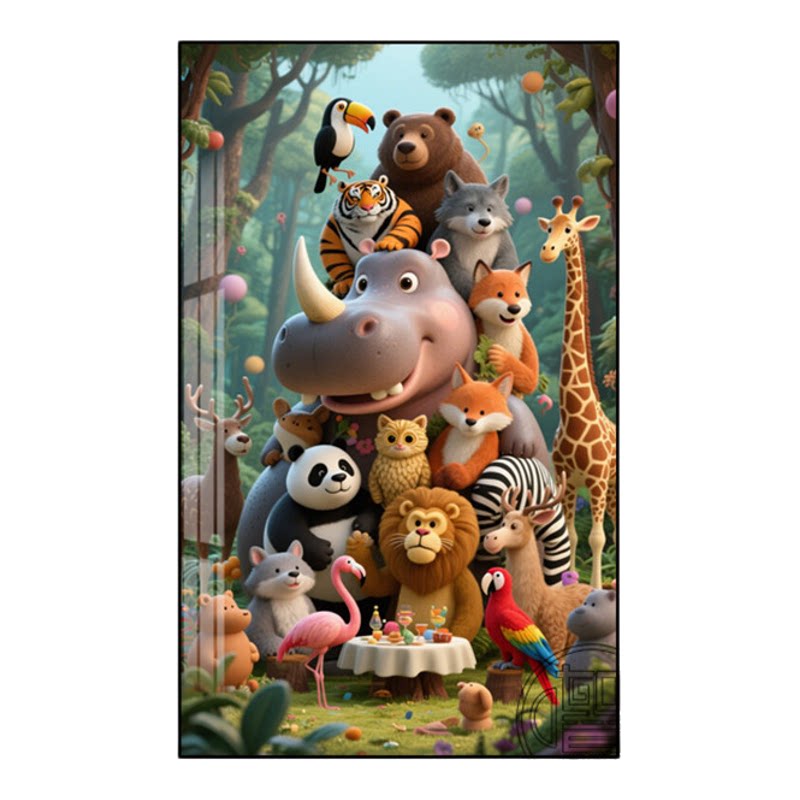 动物世界儿童钻石画满钻带框