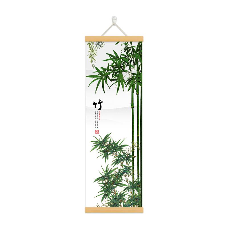 梅兰竹菊荷花新中式挂画玄关竖版茶室客厅布艺装饰画免打孔墙壁画