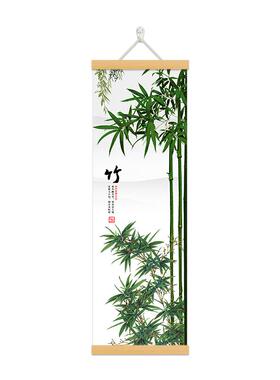 梅兰竹菊荷花新中式挂画玄关竖版茶室客厅布艺装饰画免打孔墙壁画