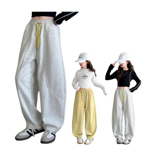 女童裤子春秋款2025新款中大童弯刀裤女孩卫裤香蕉裤初中生运动裤