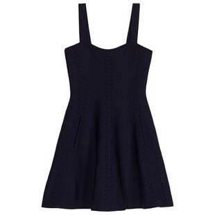 Maje经典款秋冬女装法式时尚优雅蓝色短款收腰A字吊带针织连衣裙