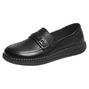 红蜻蜓皮鞋女款2026春季新款女鞋平底乐福单鞋真皮软底中老年鞋子