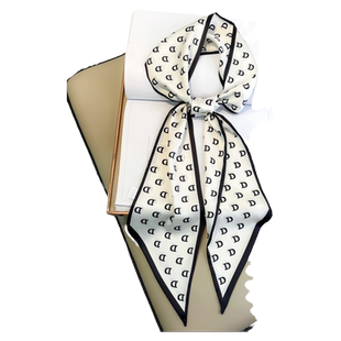 黑白字母长条小丝巾女春秋搭配衬衫职业装饰领带护颈脖子丝带飘带